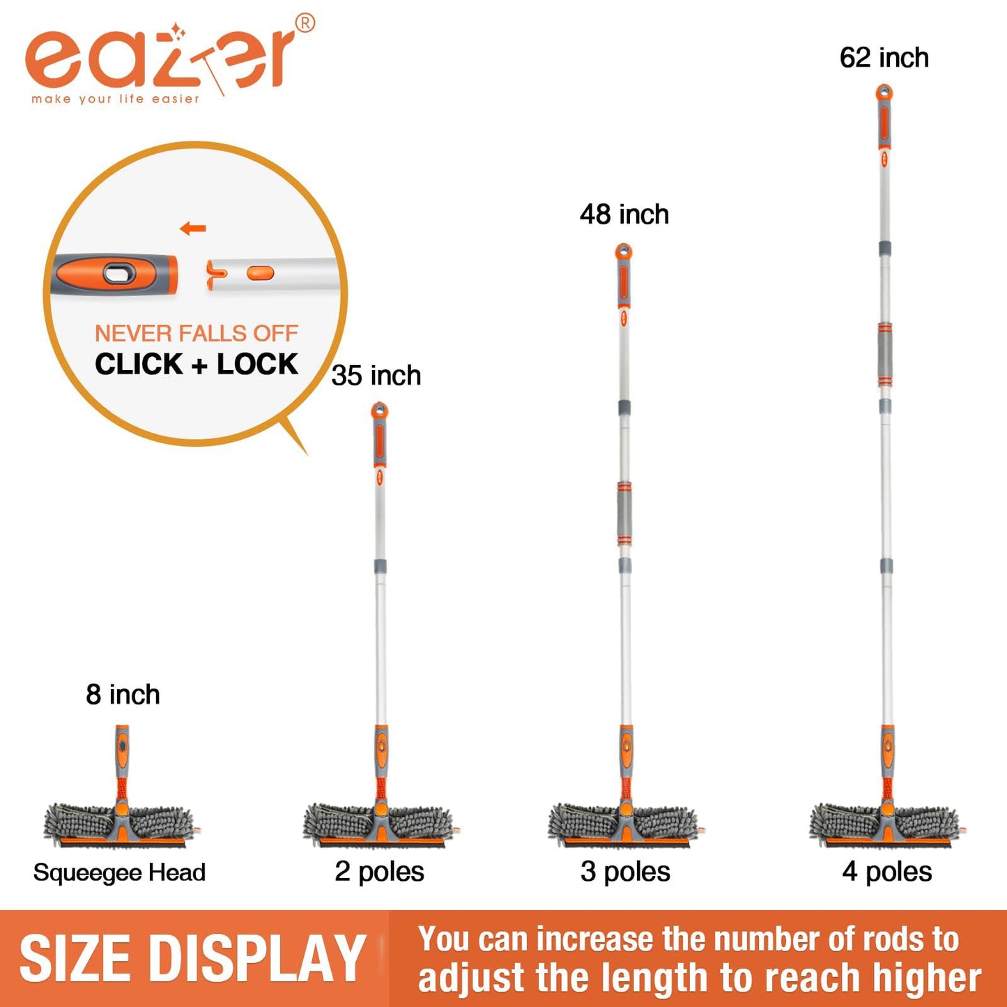 Eazer Squeegee Window Cleaner 2 in 1 Rotatable Window Cleaning Tool Kit, 62‘’ Window Washing Equipment with Bendable Head