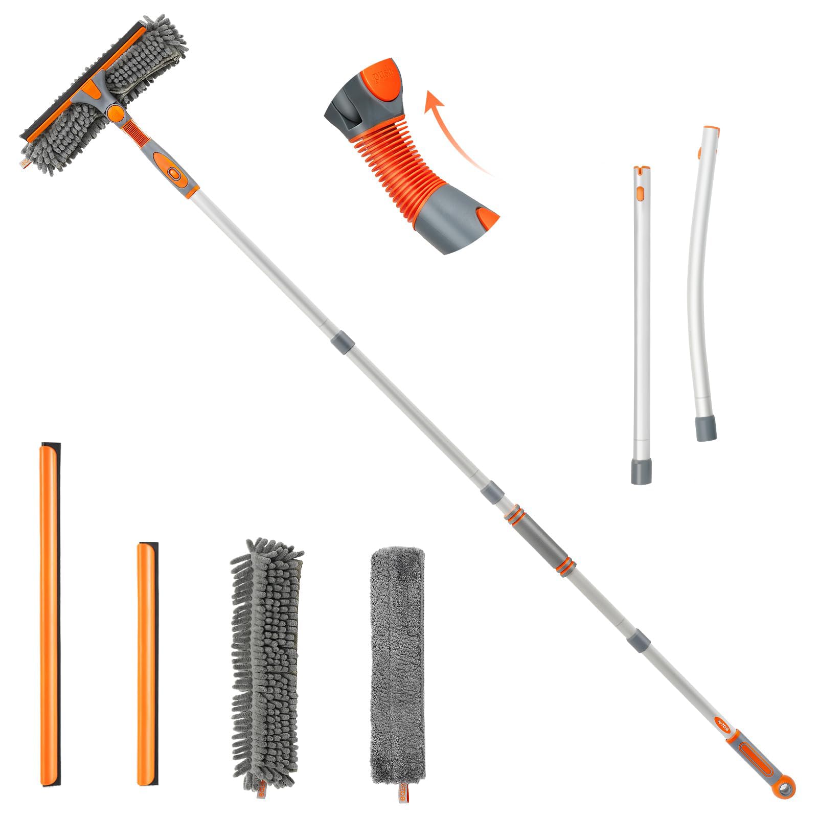 Eazer Squeegee Window Cleaner 2 in 1 Rotatable Window Cleaning Tool Kit, 62‘’ Window Washing Equipment with Bendable Head