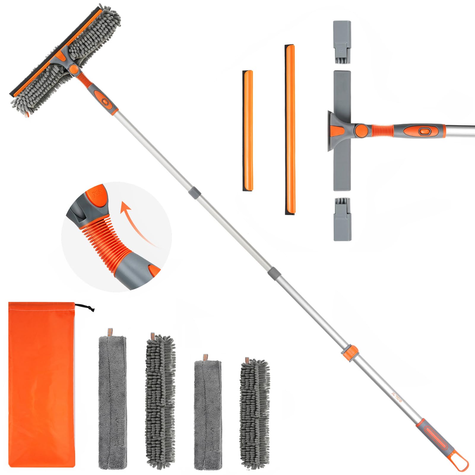 Eazer 64'' Squeegee Window Cleaner 2 in 1 Rotatable Window Cleaning Tool Kit with Telescopic Pole
