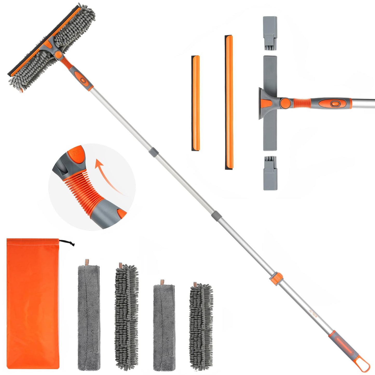 Eazer 64'' Squeegee Window Cleaner 2 in 1 Rotatable Window Cleaning Tool Kit with Telescopic Pole