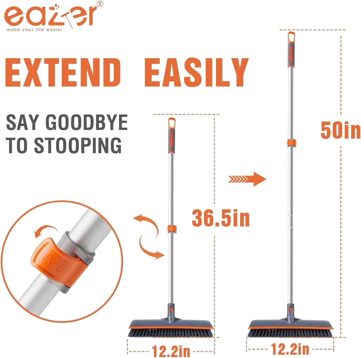 Eazer Floor Scrubber Brush - 2-in-1 Deck Scrubber with Long Handle