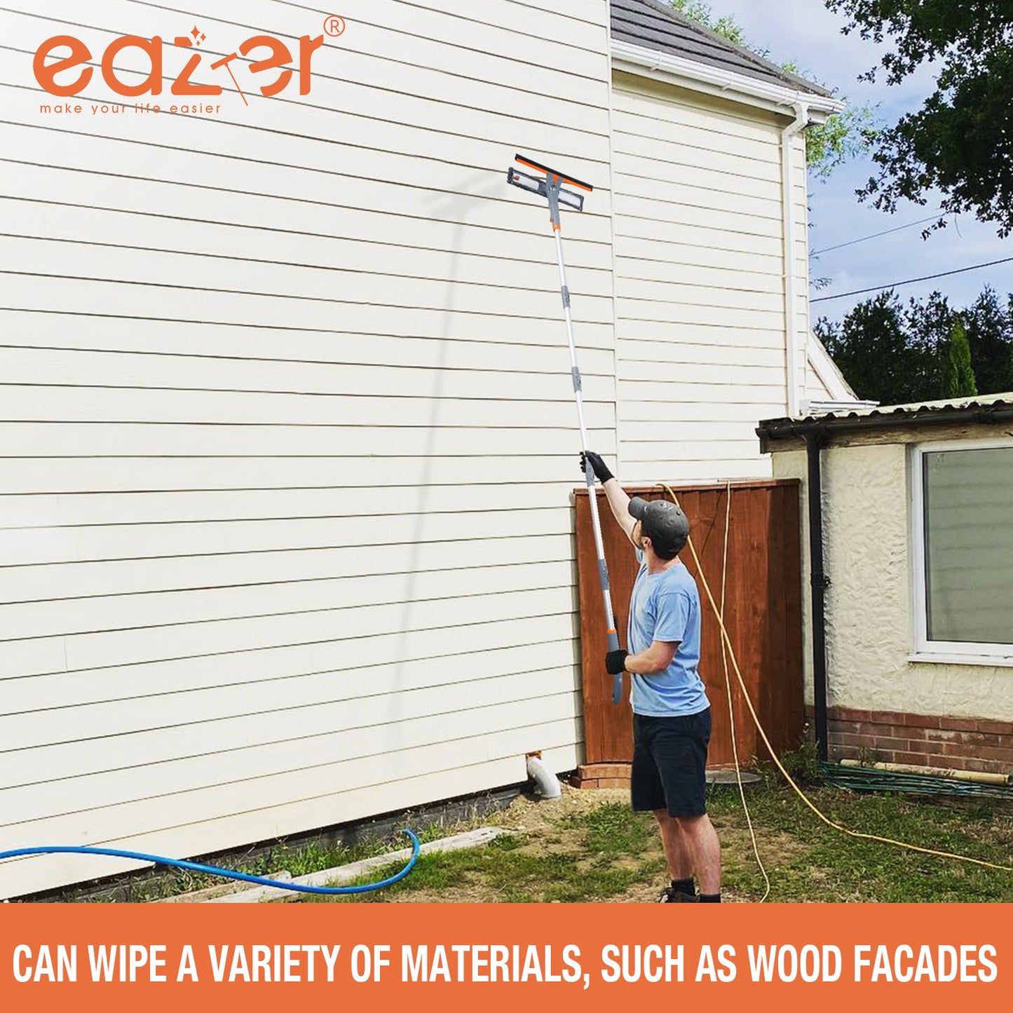 eazer 89’’ Spray Window Washer Kit - 3-in-1 Squeegee Cleaner with Extension Pole, Microfiber & Chenille Cloth for Indoor and Outdoor Use