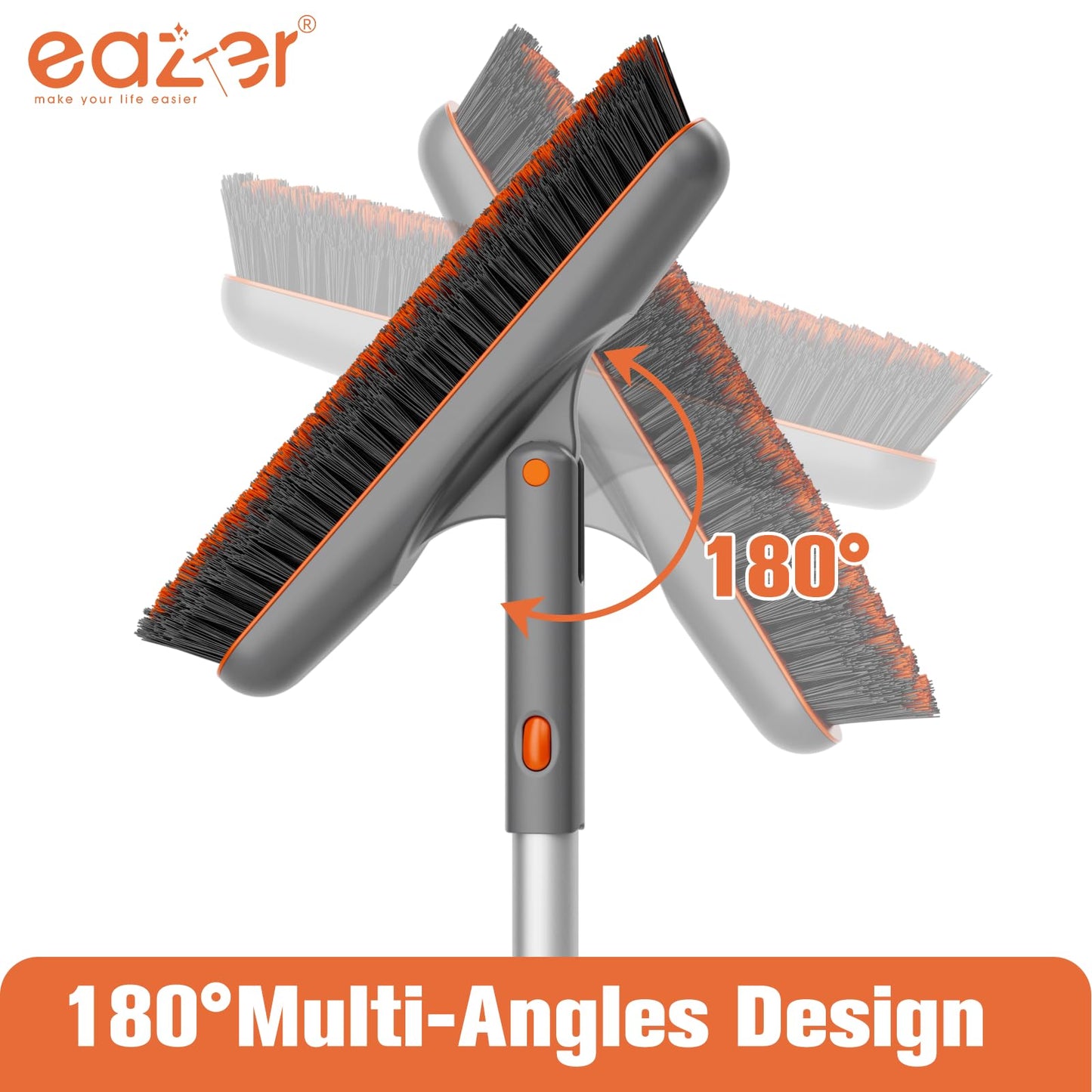 Eazer Grout Brush with Long Handle, 180°Rotation Tile Grout Cleaning Brush, V-Shape Shower Scrubber Cleaner, Stiff Bristle