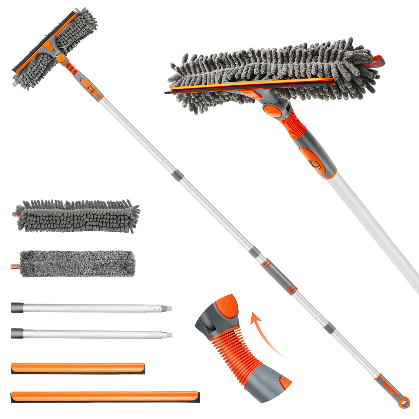 Eazer 89'' Squeegee Window Cleaner - 2 in 1 Rotatable Tool Kit with Extension Pole