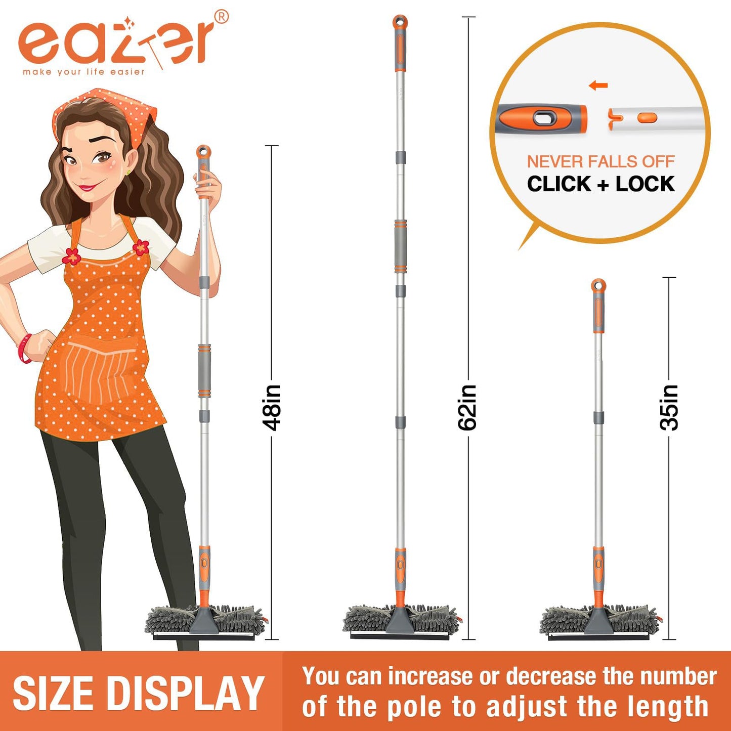 Eazer Window Squeegee Cleaner - 2 in 1 Window Cleaning Tool Kit, 62inch Extension Pole