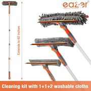 Eazer 2-in-1 Window Cleaner Tool, 64'' Window Squeegee Kit with Telescopic Pole, Window Washing Kit with Rotatable Bendable Head(Threaded + Telescopic)