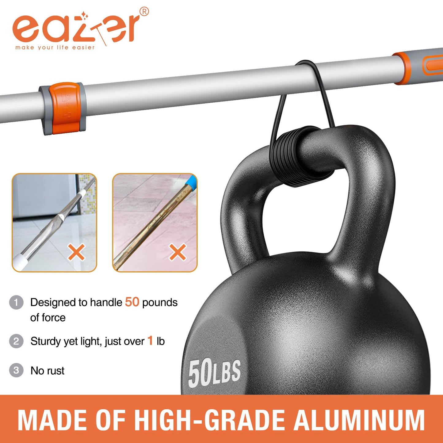Eazer Floor Squeegee Broom - Heavy Duty Scrubber with 50.3'' Extendable Aluminum Pole and Rubber Blade