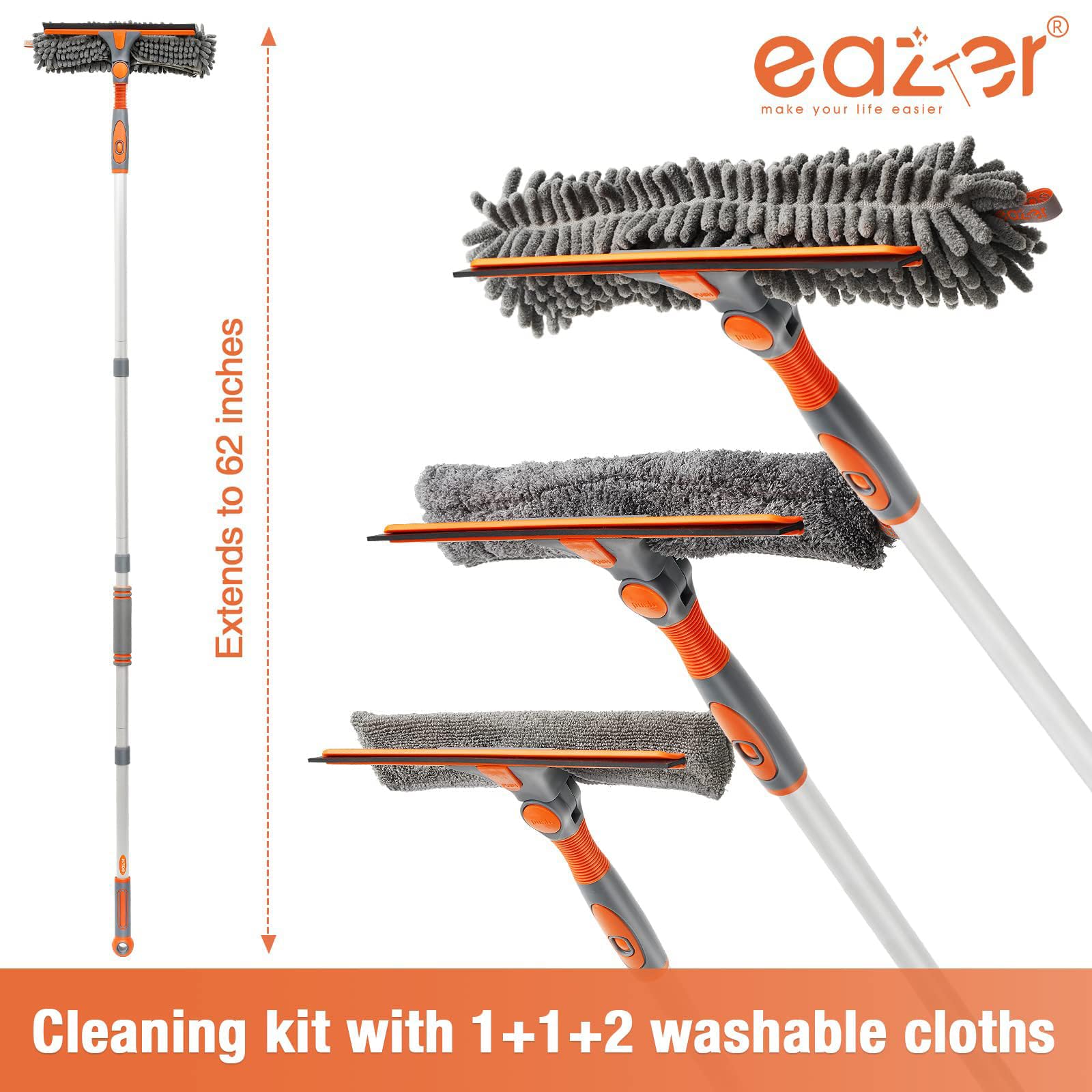 Eazer 64'' Squeegee Window Cleaner 2 in 1 Rotatable Window Cleaning Tool Kit