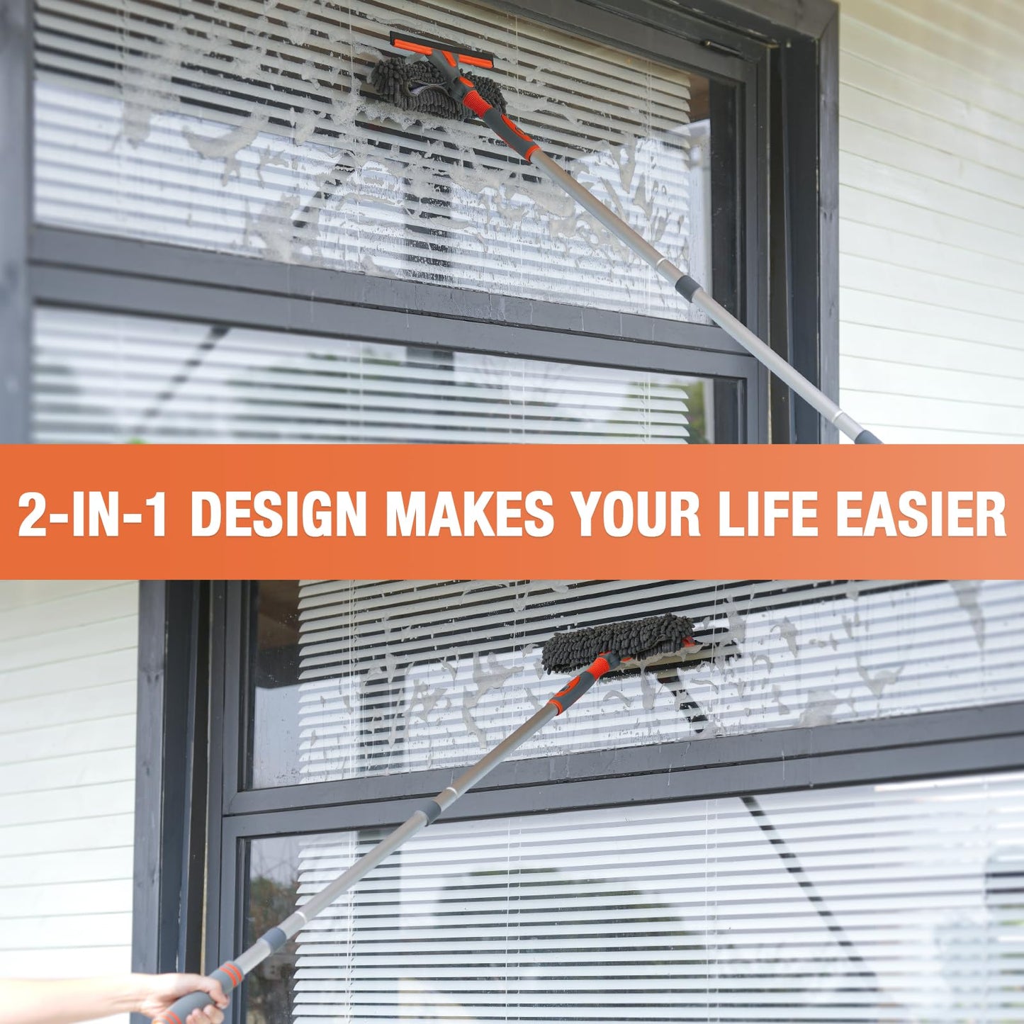 Eazer 89'' Squeegee Window Cleaner - 2 in 1 Rotatable Tool Kit with Extension Pole