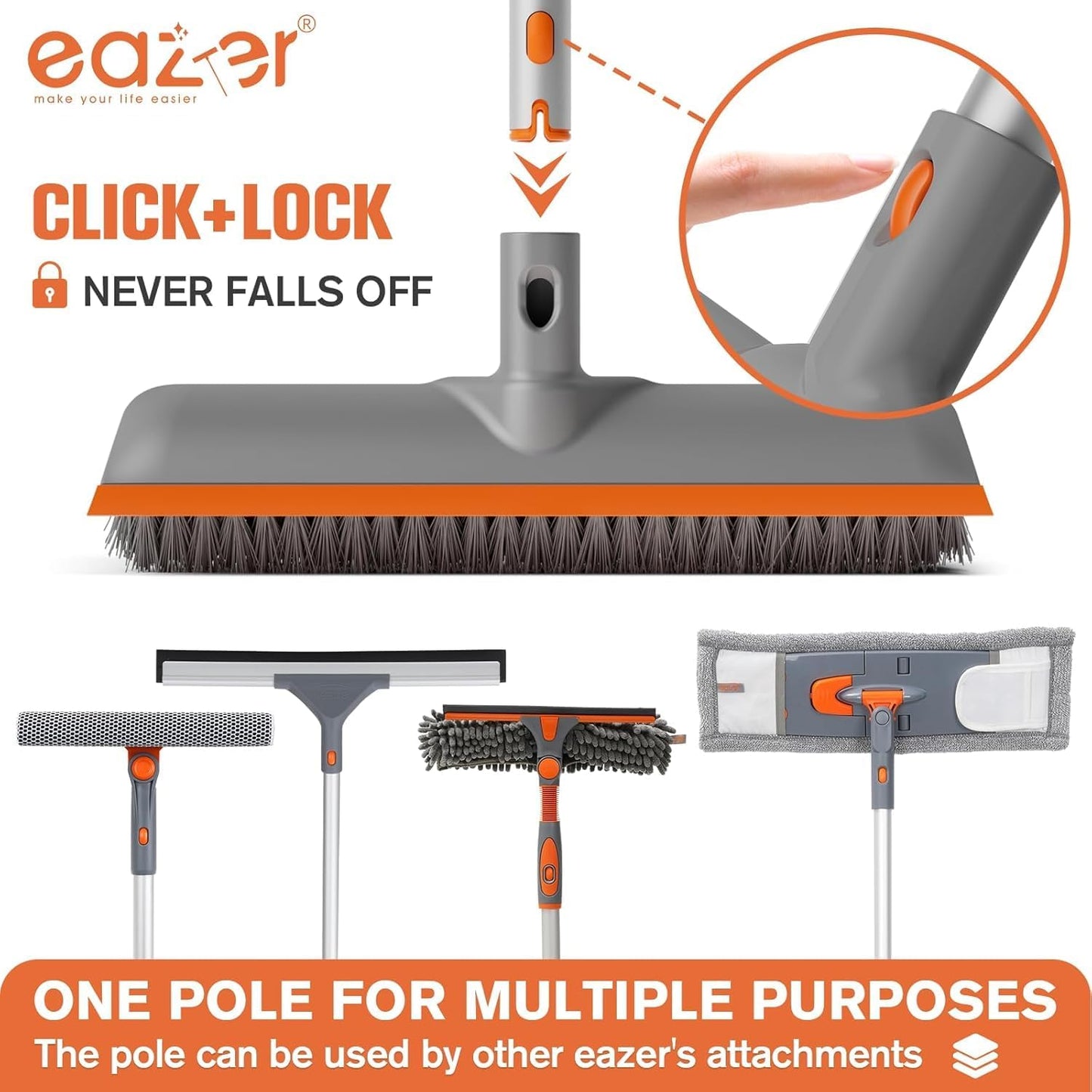 Eazer Floor Scrubber Brush - 2-in-1 Deck Scrubber with Long Handle