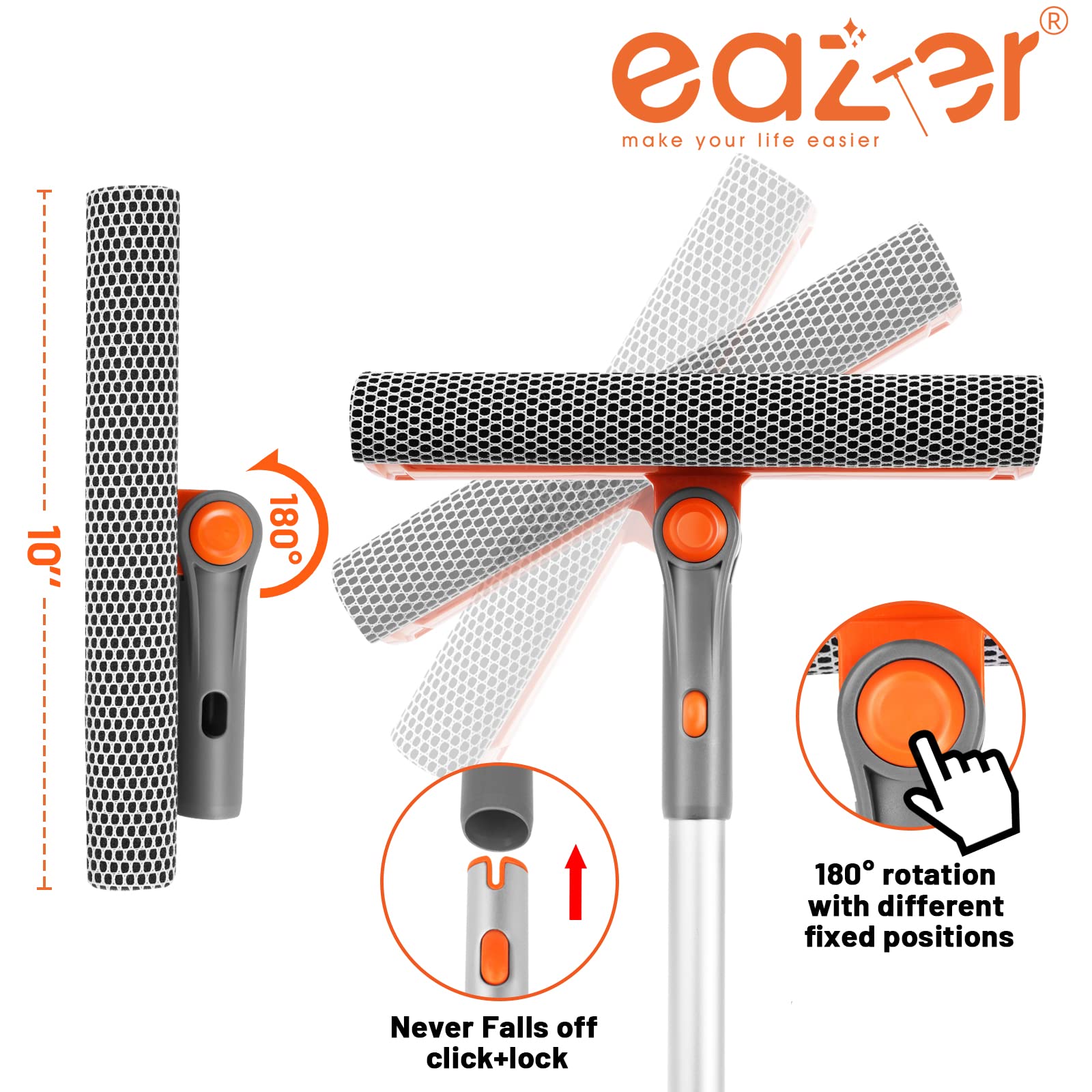 Eazer 46'' Professional Window Cleaner Tool with 2-in-1 Rotatable Squeegee and Extension Pole