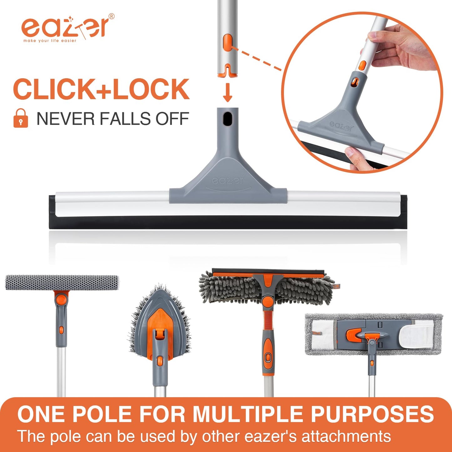 Eazer Floor Squeegee Broom - Heavy Duty Scrubber with 50.3'' Extendable Aluminum Pole and Rubber Blade