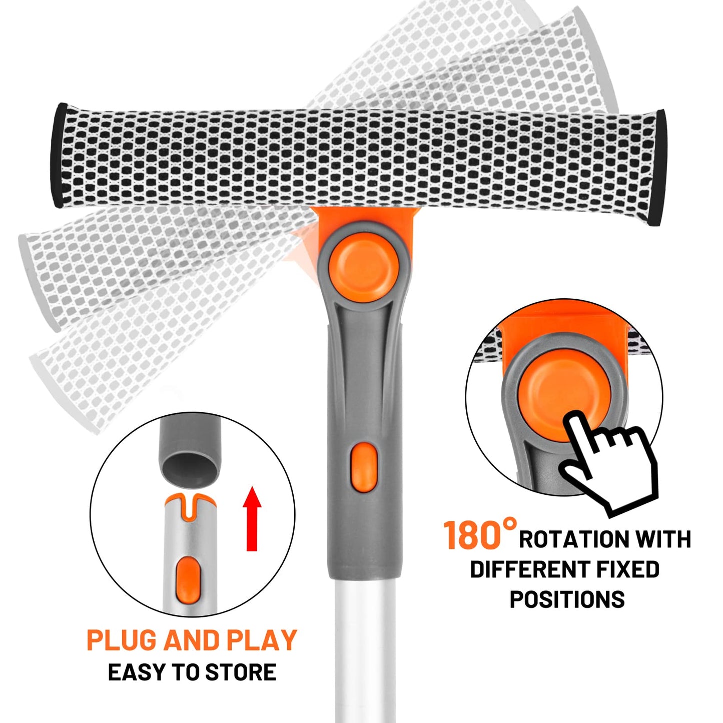 Eazer Professional Window Squeegee with Rotatable Design and Extension Pole