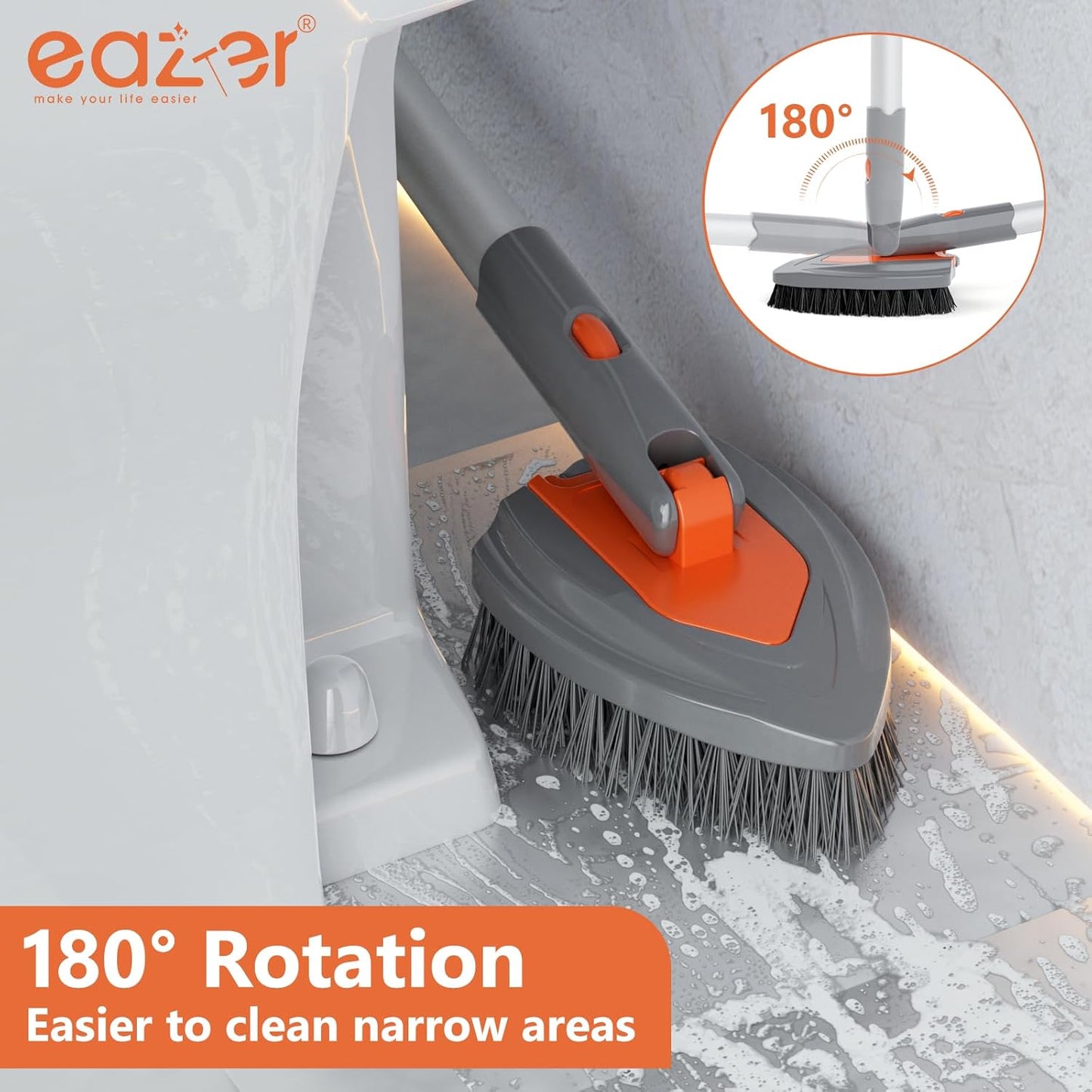 Eazer 4-in-1 Long-Handled Tub Scrubber - Versatile Shower and Bathroom Cleaning Brush