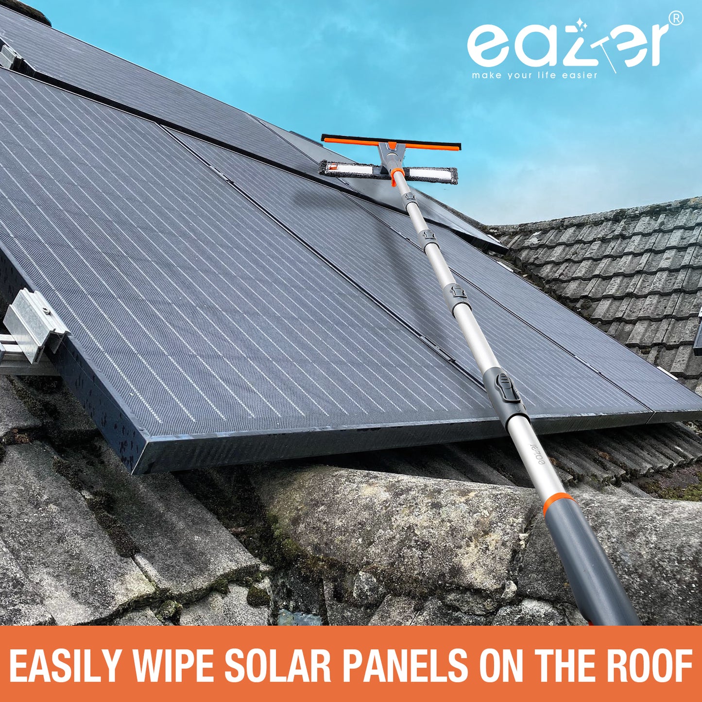 eazer 89’’ Spray Window Washer Kit - 3-in-1 Squeegee Cleaner with Extension Pole, Microfiber & Chenille Cloth for Indoor and Outdoor Use