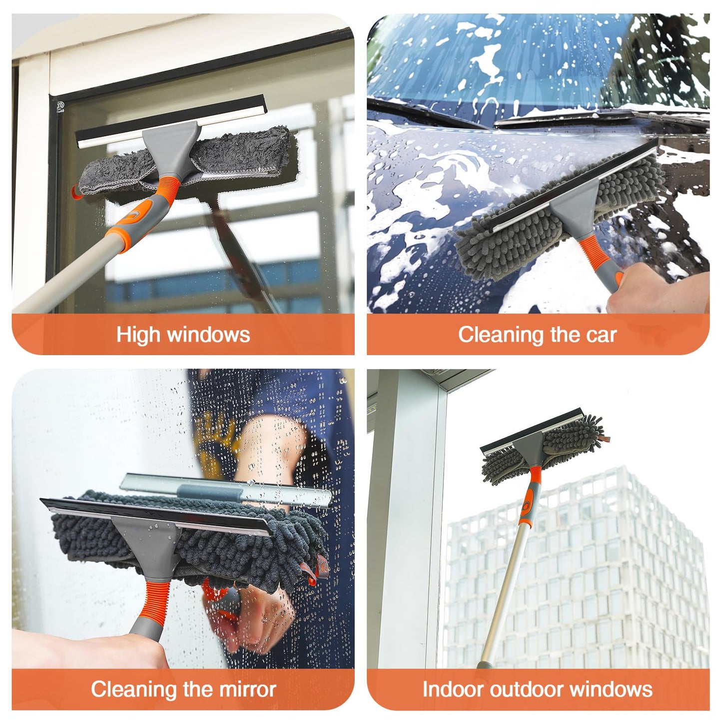 Eazer Window Squeegee Cleaner - 2 in 1 Window Cleaning Tool Kit, 62inch Extension Pole