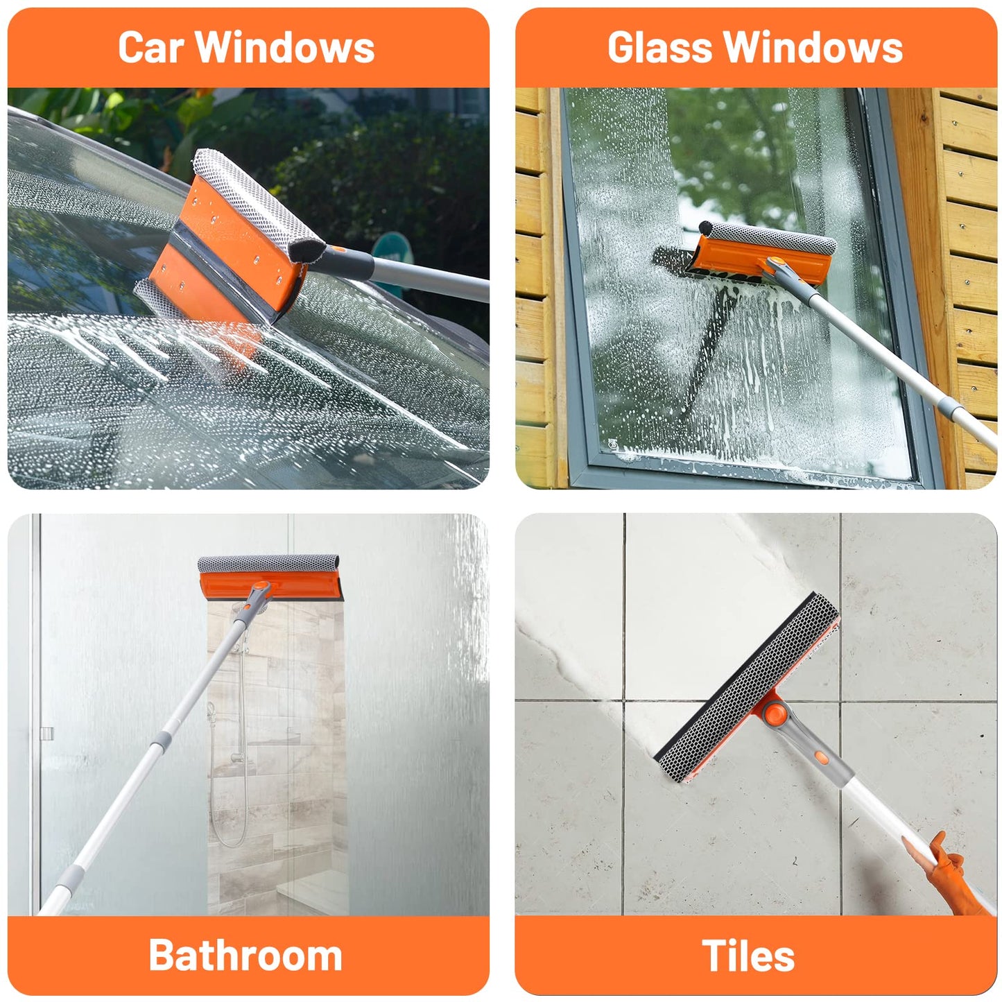 Eazer 46'' Professional Window Cleaner Tool with 2-in-1 Rotatable Squeegee and Extension Pole