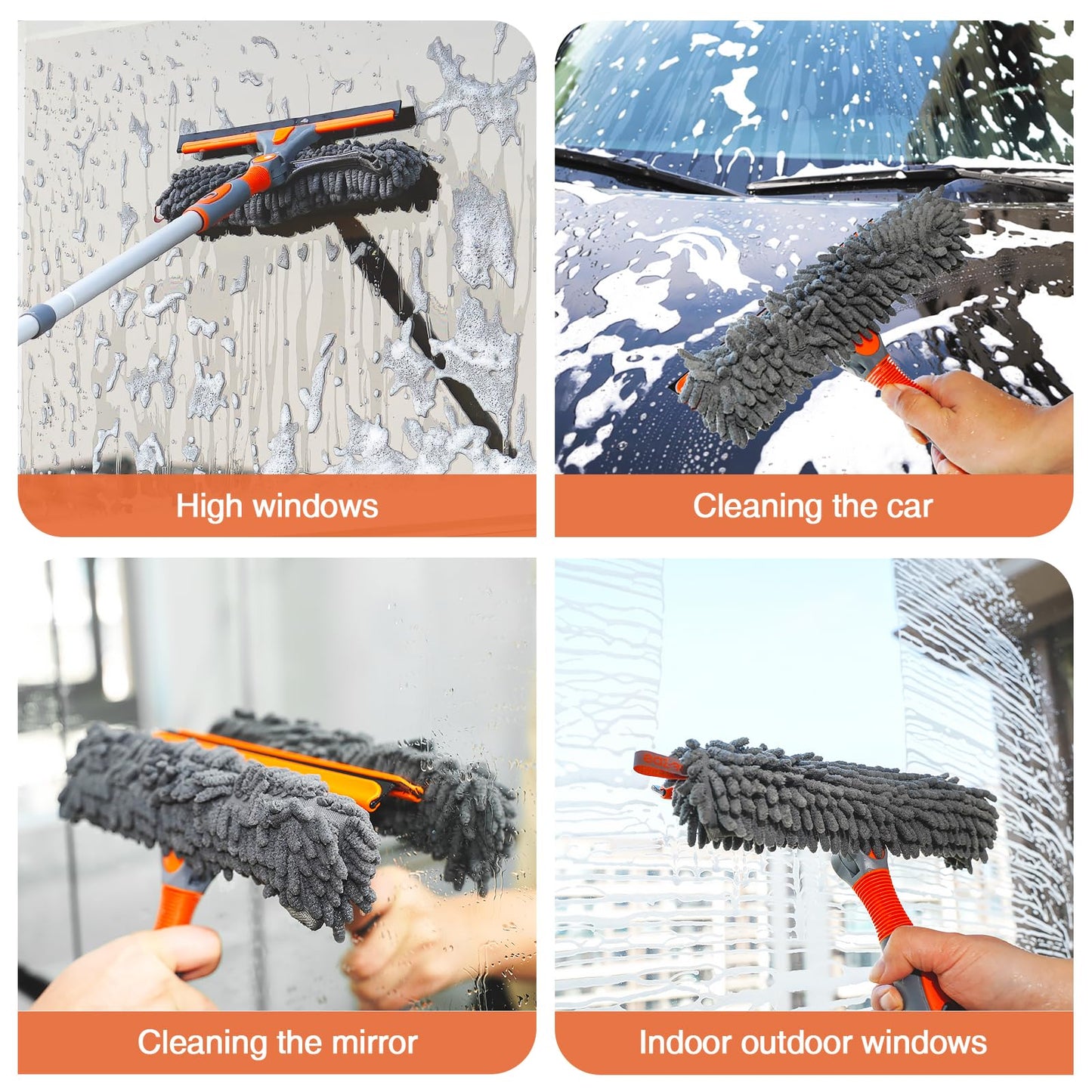 Eazer 89'' Squeegee Window Cleaner - 2 in 1 Rotatable Tool Kit with Extension Pole