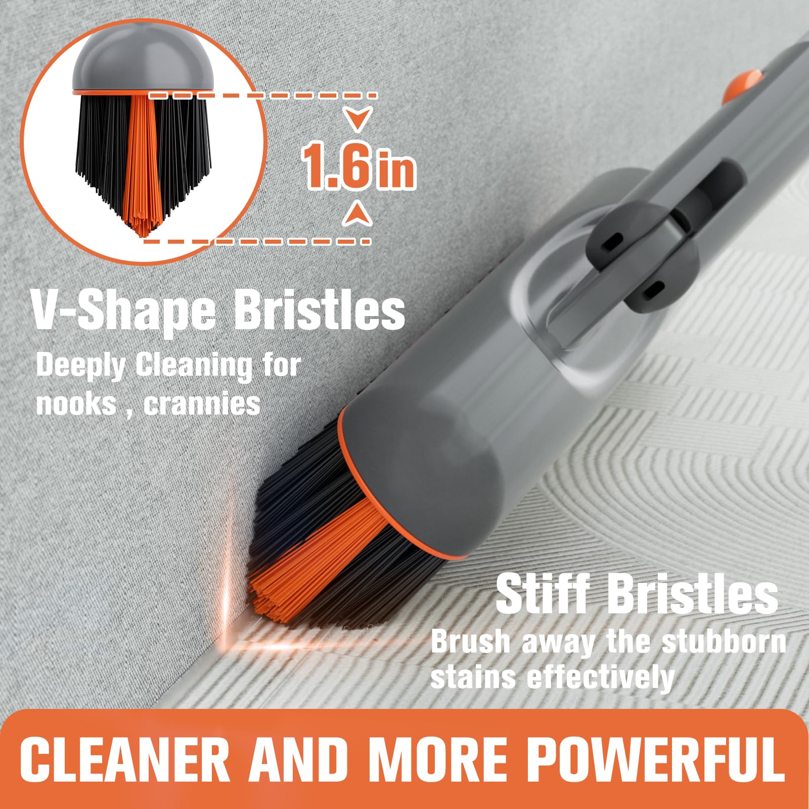 Eazer Grout Brush with Long Handle, 180°Rotation Tile Grout Cleaning Brush, V-Shape Shower Scrubber Cleaner, Stiff Bristle