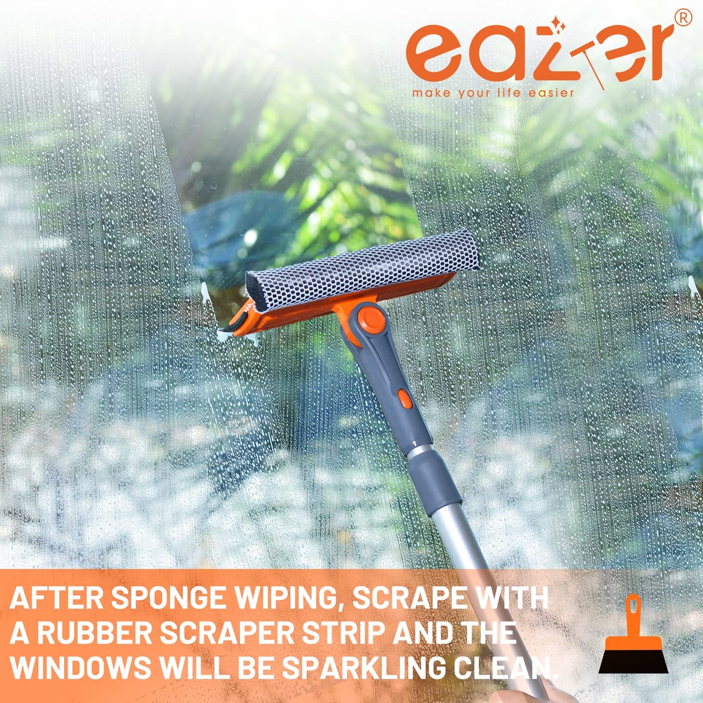 Eazer Professional Window Squeegee with Rotatable Design and Extension Pole