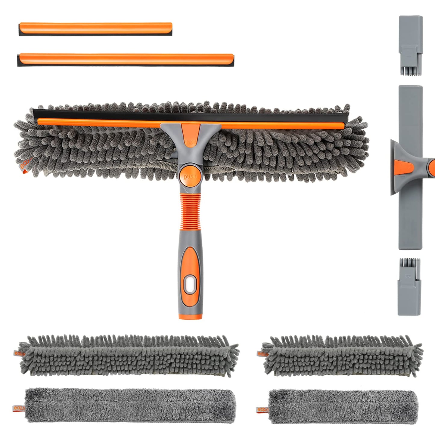 Eazer Window Squeegee and Scrubber Combo Tool Attachment Kit - Adjustable 10.5/14-Inch Head