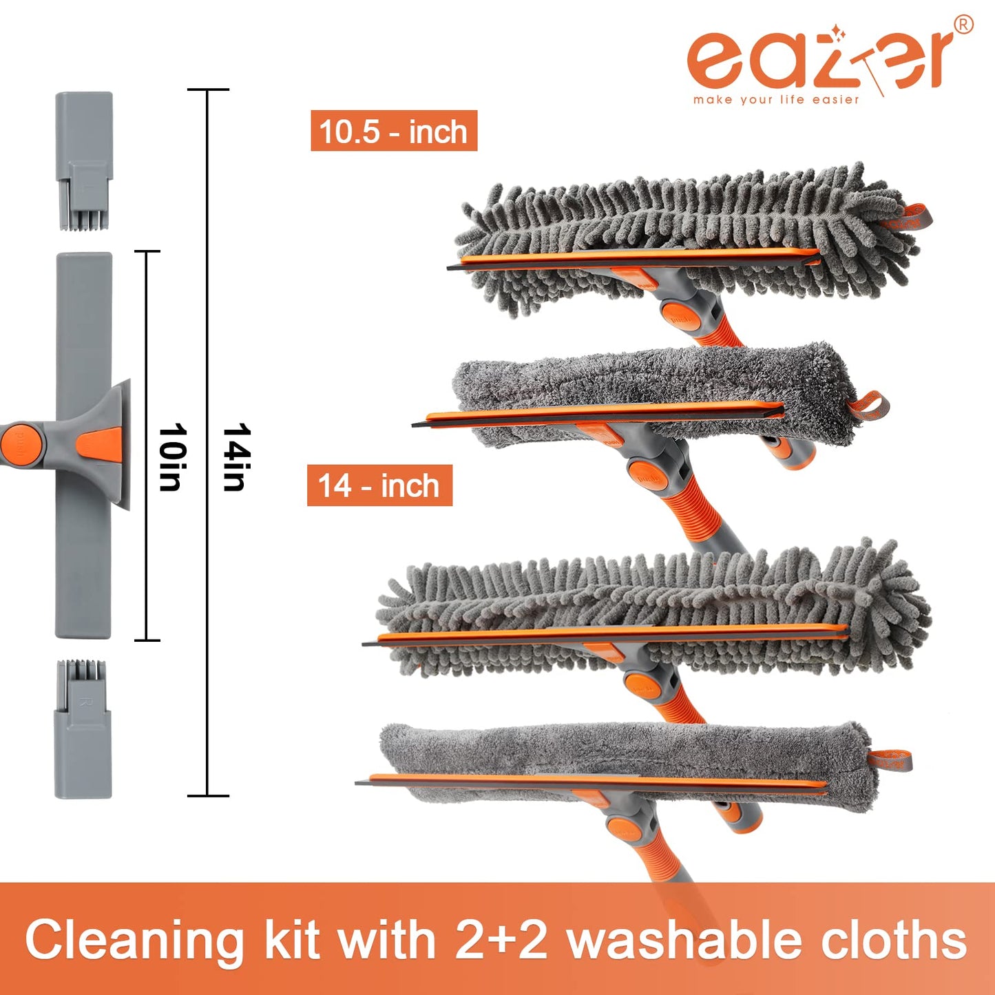 Eazer Window Squeegee and Scrubber Combo Tool Attachment Kit - Adjustable 10.5/14-Inch Head