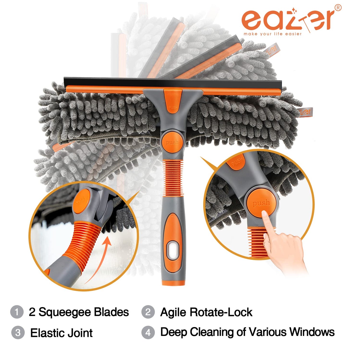 Eazer Window Squeegee and Scrubber Combo Tool Attachment Kit - Pole Not Included.
