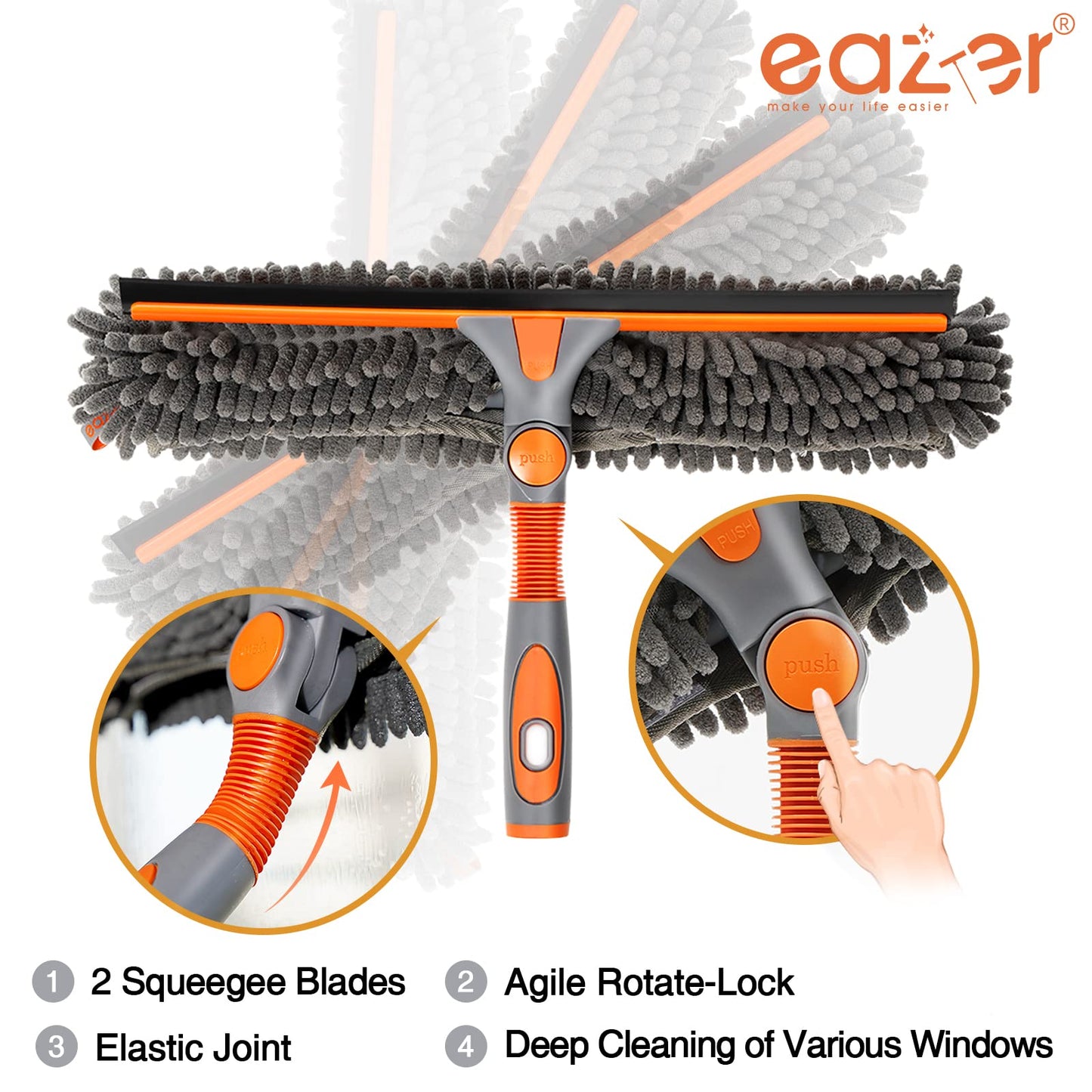 Eazer Window Squeegee and Scrubber Combo Tool Attachment Kit - Adjustable 10.5/14-Inch Head